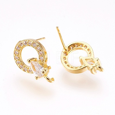 Brass Micro Pave Cubic Zirconia Stud Earring Findings X-KK-F753-09G-RS-1
