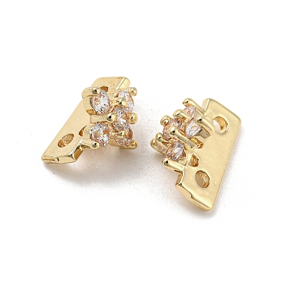Rack Plating Brass Micro Pave Clear Cubic Zirconia Connector Charms KK-F864-06G1-1