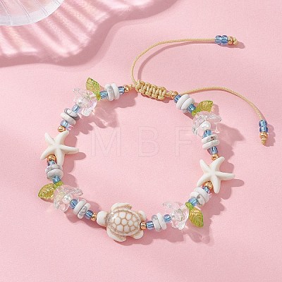 Synthetic Turquoise & Natural Howlite & Imitated Pearl Acrylic Beads Beaided Bead Bracelets BJEW-MZ00343-02-1