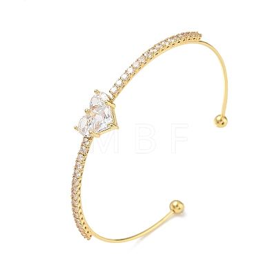 Brass Micro Pave Clear Cubic Zirconia Cuff Bangles KK-D112-04G-1
