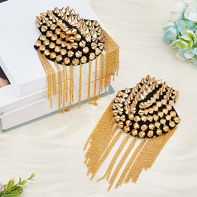 Fashionable Punk Style Chain Tassel Epaulettes DIY-WH0304-475G-1