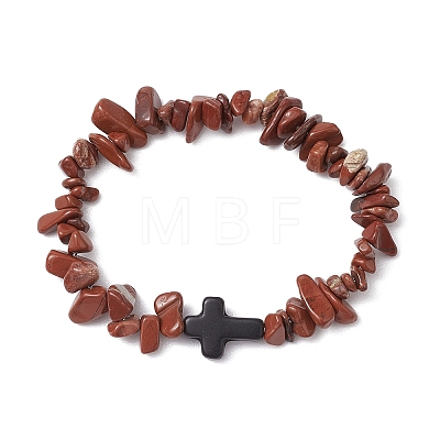 Natural Red Jasper Chips Stretch Bracelets for Women Men BJEW-JB11341-03-1