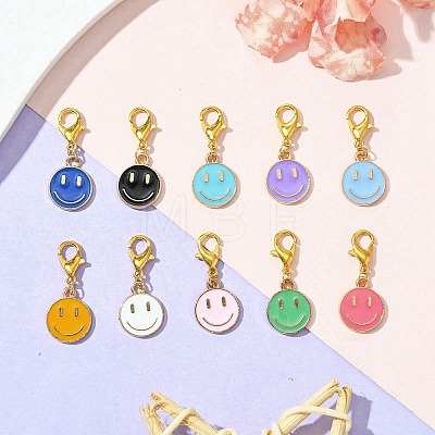 Smiling Face Alloy Enamel Pendant Decorations HJEW-JM02890-1