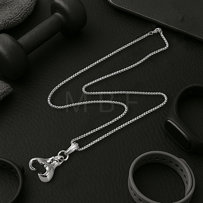 2Pcs 2 Colors Stainless Steel Boxing Glove Pendant Box Chain Necklaces for Men NJEW-HY0001-09B-1