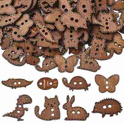 100Pcs 8 Styles 2-Hole Wood Buttons BUTT-FS0001-01A-1