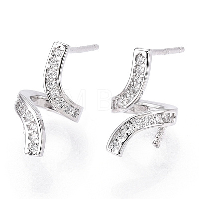 925 Sterling Silver Stud Earring Findings Micro Pave Cubic Zirconia STER-T007-18P-1