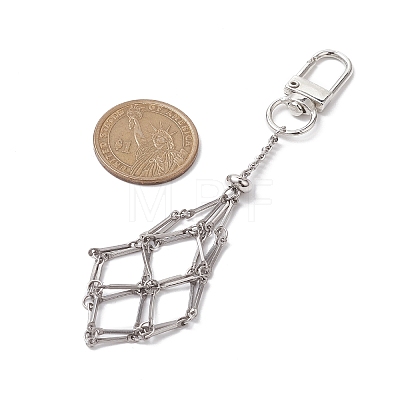 Stainless Steel Braided Chain Macrame Pouch Empty Stone Holder Pendant Decorations HJEW-JM02057-1
