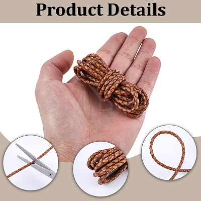 8M 4 Colors Round PU Leather Braided Cord OCOR-CL0001-20-1