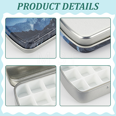 4Pcs 4 Colors Frosted Printed Tinplate Trinket Storage Boxes with Hinged Lid CON-AR0001-14-1