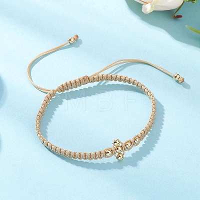 Brass Beaded Braided Bead Bracelets BJEW-JB12817-01-1