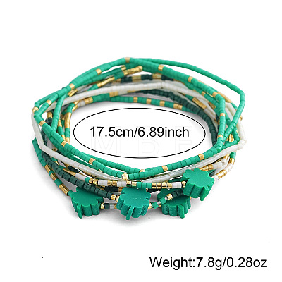 10Pcs Saint Patrick's Day Resin & Glass Seed Beads Stretch Bracelets CW0508-1