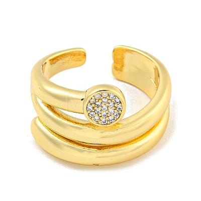 Brass Micro Pave Clear Cubic Zirconia Round Open Cuff Ring for Women RJEW-M173-09B-G-1