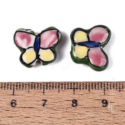 Hand Painted Butterfly Porcelain Beads PORC-Q006-04B-1