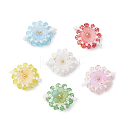 6Pcs 6 Colors Glass Seed Beaded Connector Charms PALLOY-MZ01111-1