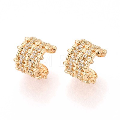 Brass Micro Pave Clear Cubic Zirconia Cuff Earrings EJEW-T047-83G-1