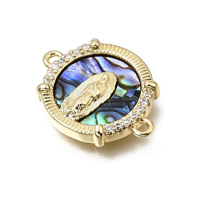 Virgin Mary Theme Brass Micro Pave Clear Cubic Zirconia Connector Charms CU-CBAF50C-05B-G01-1