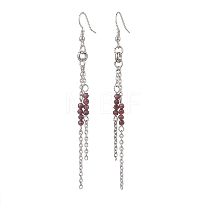 Round 304 Stainless Steel Natural Garnet Dangle Earrings EJEW-JE06783-03-1