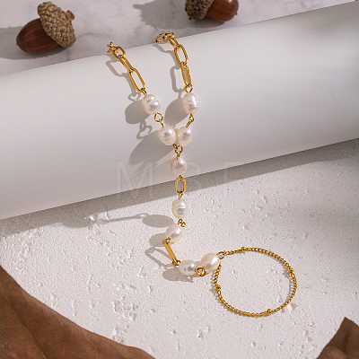 Elegant Natural Freshwater Pearl Beads Link Ring Bracelets KX0637-1