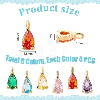 24Pcs 6 Colors  Golden Brass Micro Pave Cubic Zirconia Charms KK-GA0001-68-1