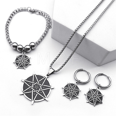 304 Stainless Steel Charms Bracelets & Hoop Earrings & Pendant Necklaces Sets FS-WG39A04-01-1
