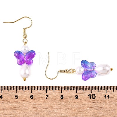 Glass & Shell Pearl & 304 Stainless Steel Dangle Earrings EJEW-JE07363-1