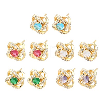 Brass Micro Pave Cubic Zirconia Stud Earrings for Women KK-A305-10G-1