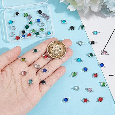 Unicraftale 48Pcs 8 Colors Electroplated Natural Quartz Stainless Steel Faceted Flower Connector Charms STAS-UN0056-91-1