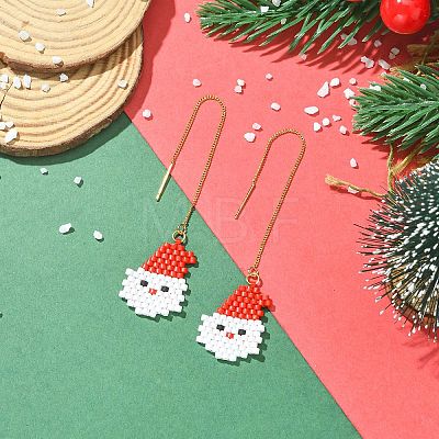 Christmas 304 Stainless Steel with Glass Cylinder Seed Beads Ear Thread EJEW-MZ00817-1