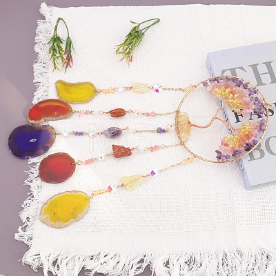 Copper Wire Wrapped Natural Mixed Stone Chips Tree of Life Suncatcher HJEW-H065-05G-1