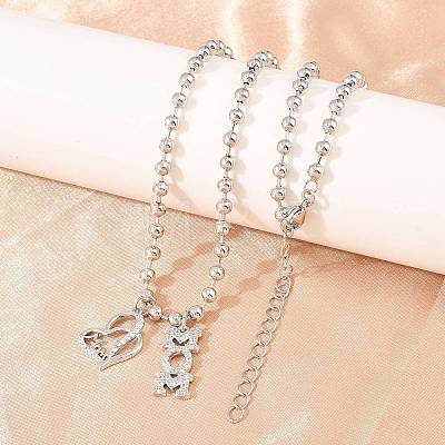 Mother's Day Brass Micro Pave Clear Cubic Zirconia Mom Heart Pendant Necklaces for Women NJEW-A071-06B-P-1