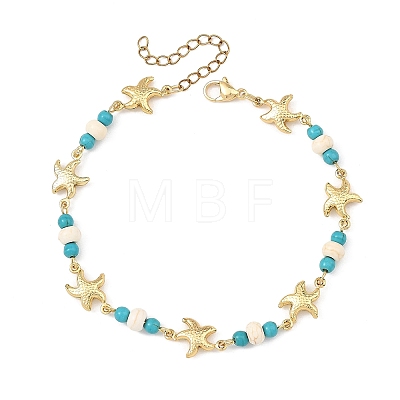 Ocean Dyed Synthetic Turquoise Beads & 304 Stainless Steel Link Chain Anklets GG-AJEW-AN00833-03-1