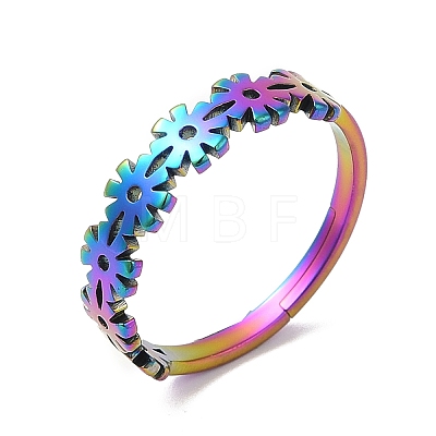 Ion Plating(IP) 304 Stainless Steel Flower Adjustable Ring for Women RJEW-M149-37RC-1