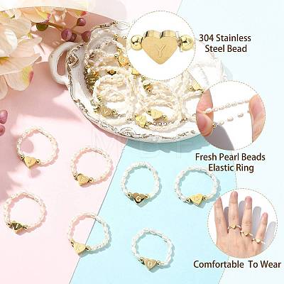 Natural Freshwater Pearl & 304 Stainless Steel Bead Finger Rings RJEW-FS00001-25-1