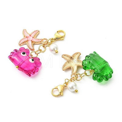4Pcs 4 Colors Crab & Starfish Alloy Enamel & Glass Pendant Decorations HJEW-TA00457-1
