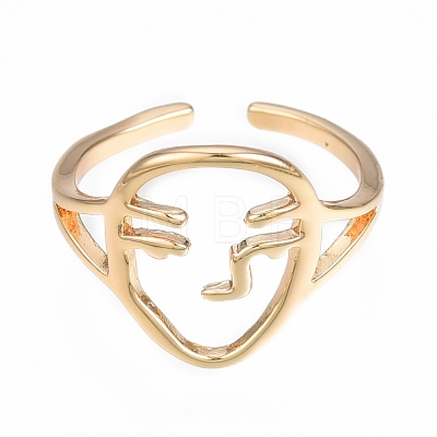 Brass Abstract Face Open Cuff Ring RJEW-T001-87G-1
