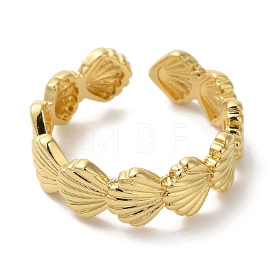 Shell Shape Rack Plating Brass Open Cuff Finger Rings for Women RJEW-L123-004G-1