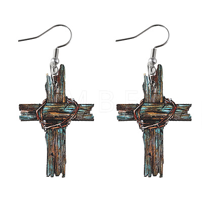 Printed Both Sides Wood Dangle Earrings FS-WGB0329-01-1