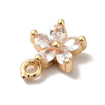Brass Cubic Zirconia Flower Charms KK-O141-01G-M-1