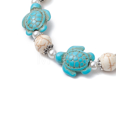 Synthetic Turquoise & Plastic Pearl Beads Link Bracelets for Women BJEW-JB11278-01-1