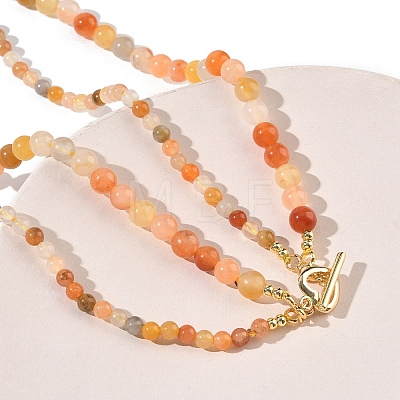 Natural Golden Silk Jade Heart and Flower Pendant Round Beaded Double Layer Necklaces with Brass OT Clasps NJEW-G202-01G-1
