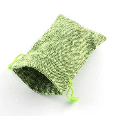 Polyester Imitation Burlap Packing Pouches Drawstring Bags ABAG-R005-9x7-02-1