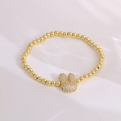 Brass Micro Pave Clear Cubic Zirconia Beaded Stretch Bracelets for Women FS-WGB95F4-06-1