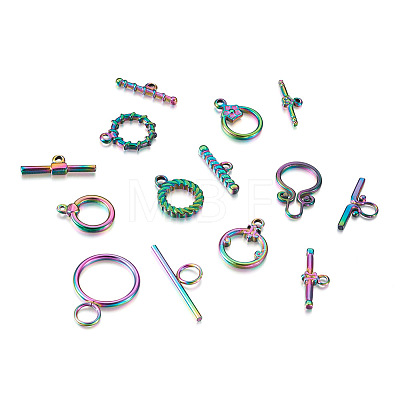 Biyun 14 Sets 7 Style Vacuum Plating 304 Stainless Steel Toggle Clasps STAS-BY0001-01-1