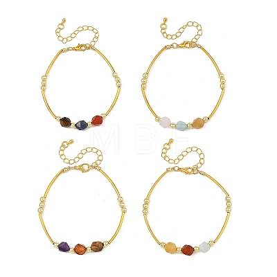 Natural Mixed Stone Star Cut Round and Brass Tube Beaded Bracelets for Women BJEW-JB14439-1