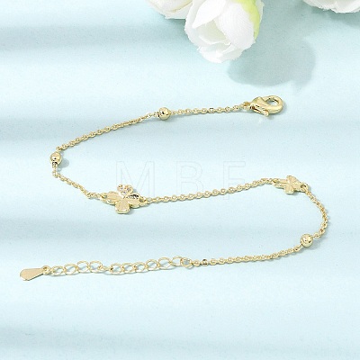 Brass Micro Pave Clear Cubic Zirconia Four Leaf Clover Link Bracelets KK-CBAED06-02G-1