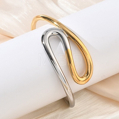 Two Tone 304 Stainless Steel Cuff Bangles for Women BJEW-F540-01GP-1