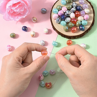 50Pcs UV Plating Opaque Acrylic Beads OACR-YW0003-10A-1