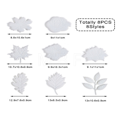 Fashewelry 8Pcs 8 Styles Flower & Leaf DIY Cup Mat Silicone Molds DIY-FW0001-25-1