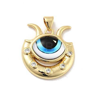 Eye with Moon Brass Micro Pave Clear Cubic Zirconia Pendants KK-G419-12G-1