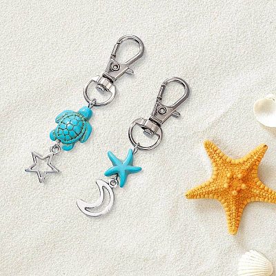 20Pcs Starfish Turtle Synthetic Turquoise Pendant Decorations HJEW-CP0001-43A-1
